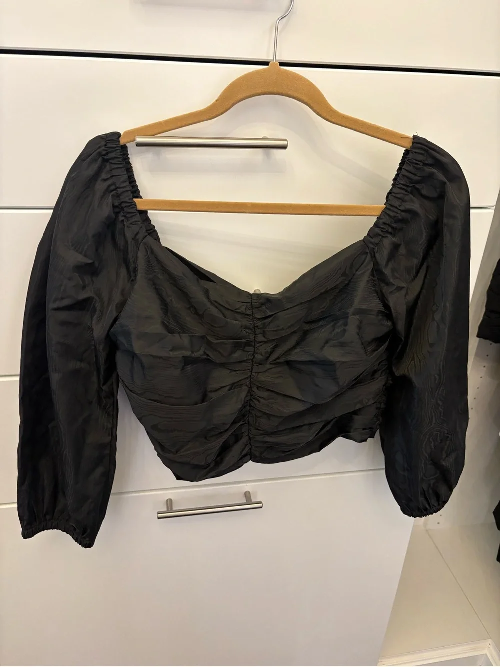 J. Crew Black Ruched Puff-Sleeve Blouse